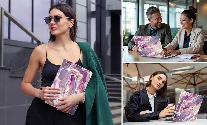 DONGKE for M4 MacBook Air 13.6 Inch Case 2025 2024 2023 2022 Model A3240 A3113 A2681 M3 M2 Chip, Plastic Hard Shell Case Cover with Touch ID for MacBook Air 13 Inch M4 - Marbling Art - Image 3